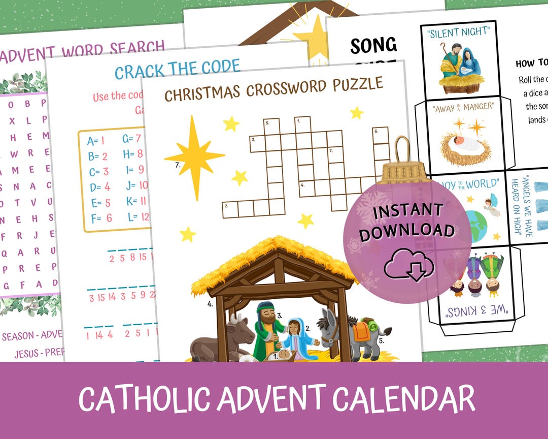 Catholic Kids Advent Calendar 24 Days of Christmas Countdown, Nativity