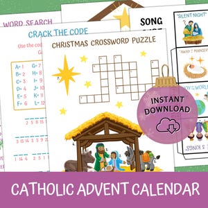 Catholic Kids Advent Calendar 24 Days of Christmas Countdown, Nativity Advent Calendar Catholic Homeschool Bible Activity Nativity Countdown