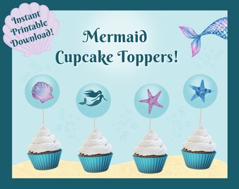 24 Pieces Mermaid Tail Cupcake Toppers Under The Sea Cake