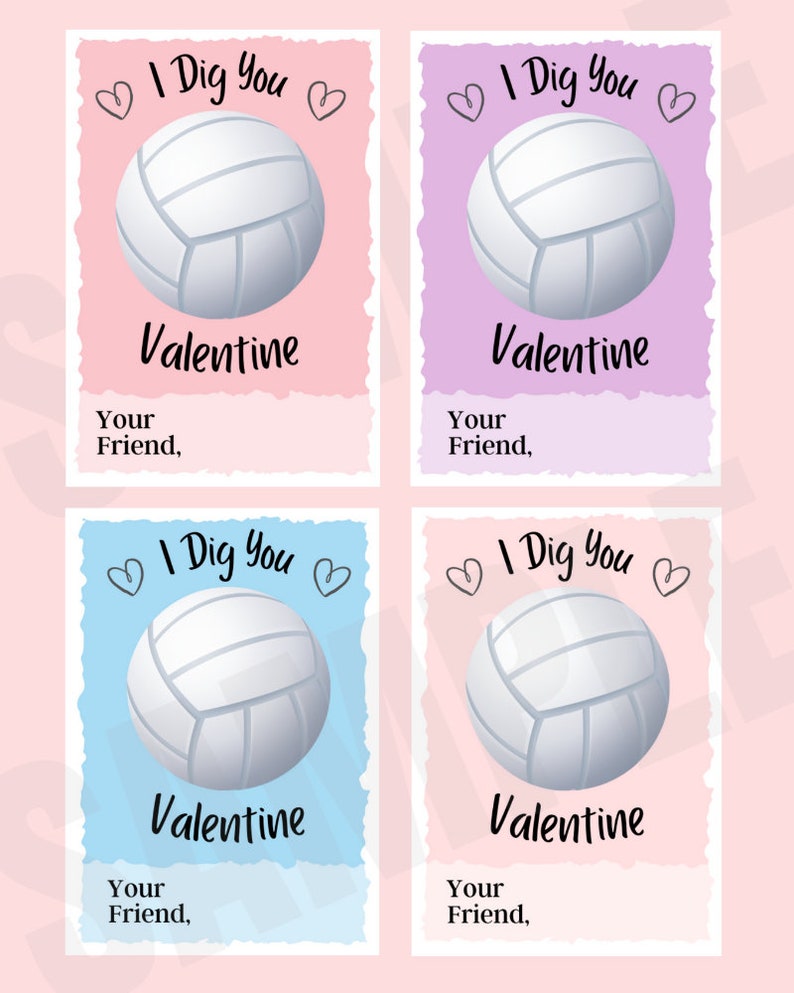 Volleyball Printable Valentines Day Cards / Girl Valentines / Etsy