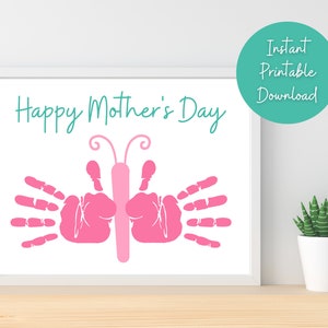 Mother’s Day Handprint Art for Mom, Handprint Keepsake for Mom, Mothers Day Handprint Template, Butterfly Handprint Art, Kids Handprint Art
