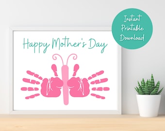 Mother’s Day Handprint Art for Mom, Handprint Keepsake for Mom, Mothers Day Handprint Template, Butterfly Handprint Art, Kids Handprint Art