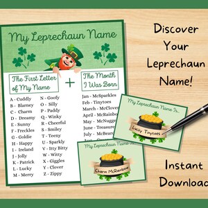 Leprechaun Name Game, St. Patrick’s Day Leprechaun Name Generator, St Patricks Day Games, What’s Your Name? Classroom Party Game Activity