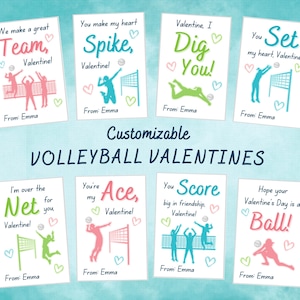 Beachvolleyballspielerin-Mädchen-Sport-Valentinsgrüßen, bearbeitbare Valentinshandelskarten, Valentinstag-Austauschkarten, Dankeschön-Valentinstagskarten für Kinder, Klassenkameraden-Valentinstagskarten