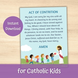 Act of Contrition Prayer Print for Kids, Catholic Education, 1st Communion/Confession Preparation