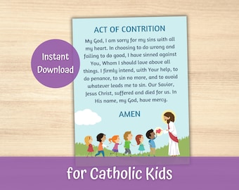 Act of Contrition Prayer Print for Kids, Catholic Education, 1st Communion/Confession Preparation
