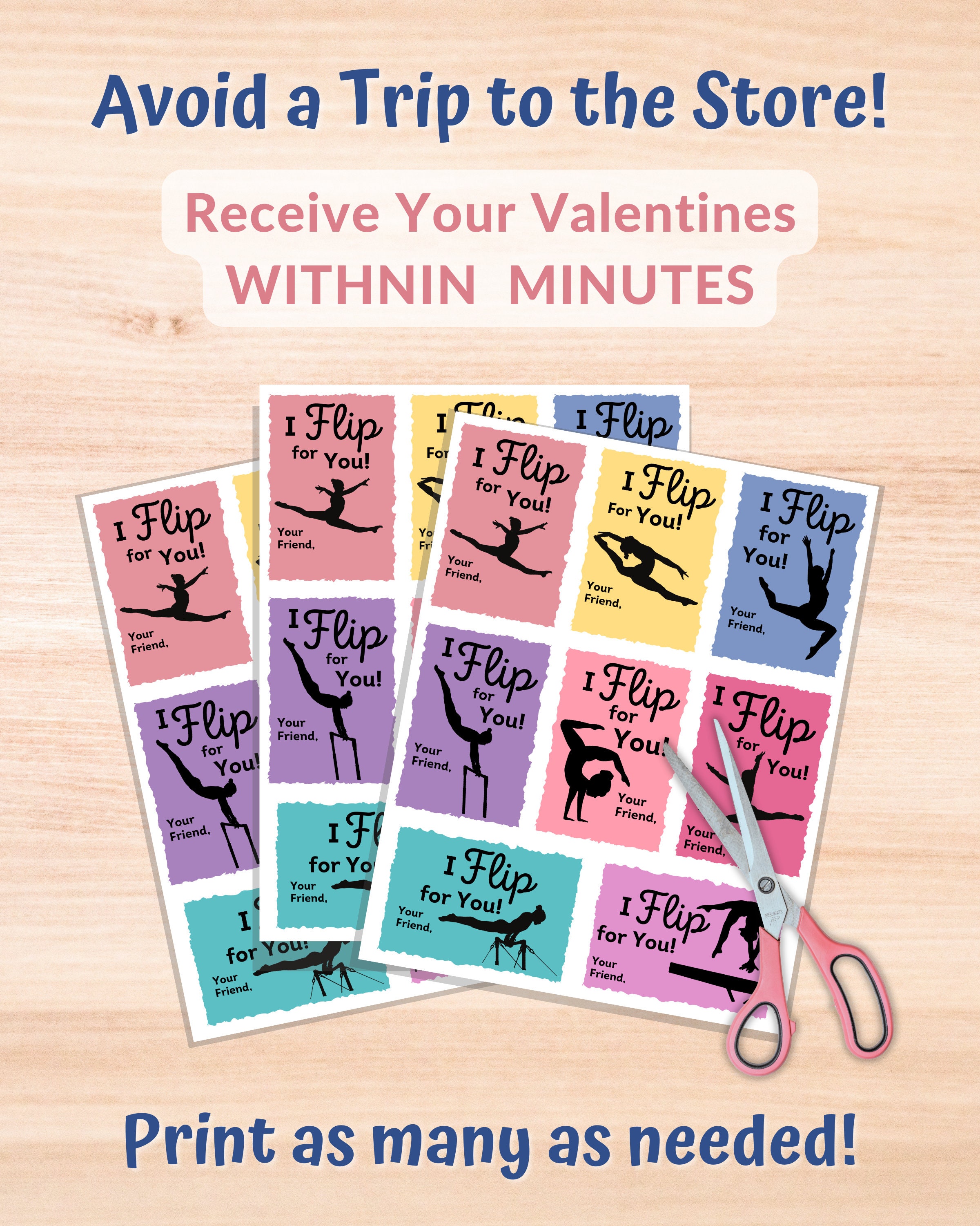 Gymnastics Printable Valentines Day Cards for Girls / Girl Valentines ...