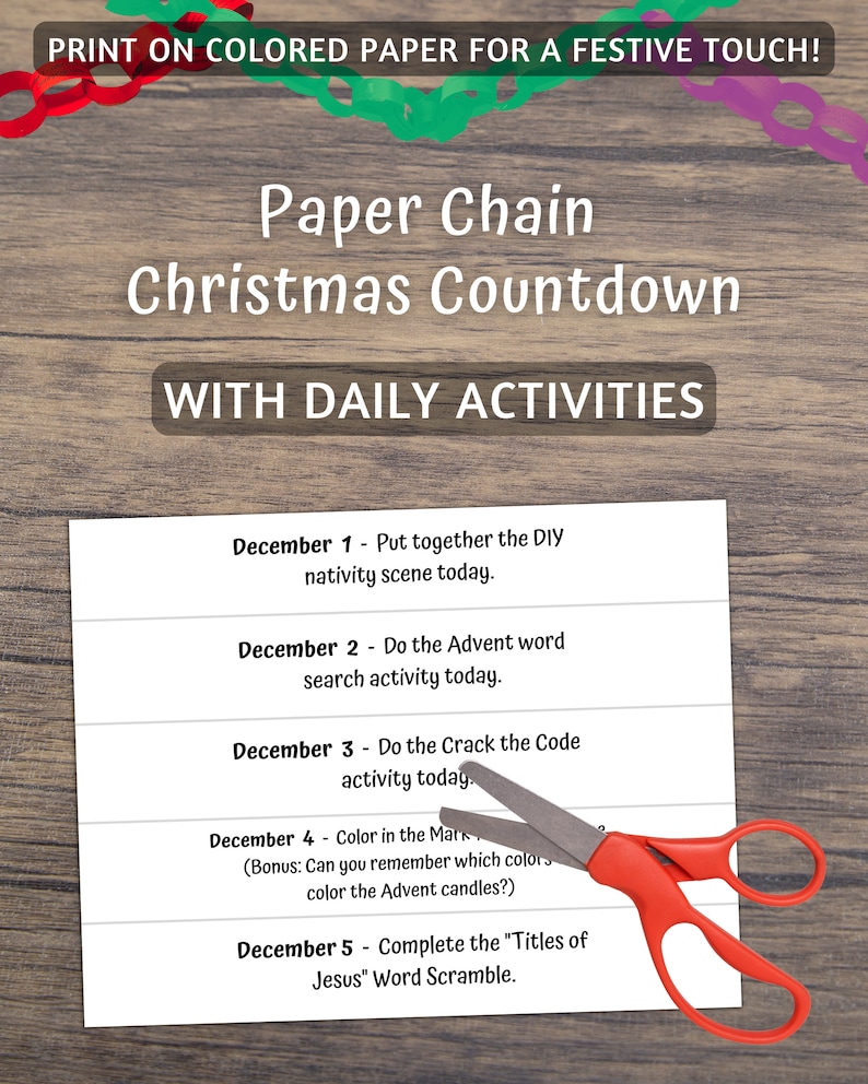Christian Advent Calendar Activities for Kids With Paper Chain Etsy