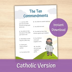 10 Commandments, Catholic Kids Commandment Poster, Ten Commandments, Catholic Posters, Bible Story Poster, Sunday School, Catholic Classroom