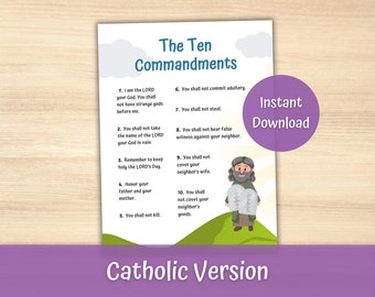 10 Commandments, Catholic Kids Commandment Poster, Ten Commandments, Catholic Posters, Bible Story Poster, Sunday School, Catholic Classroom