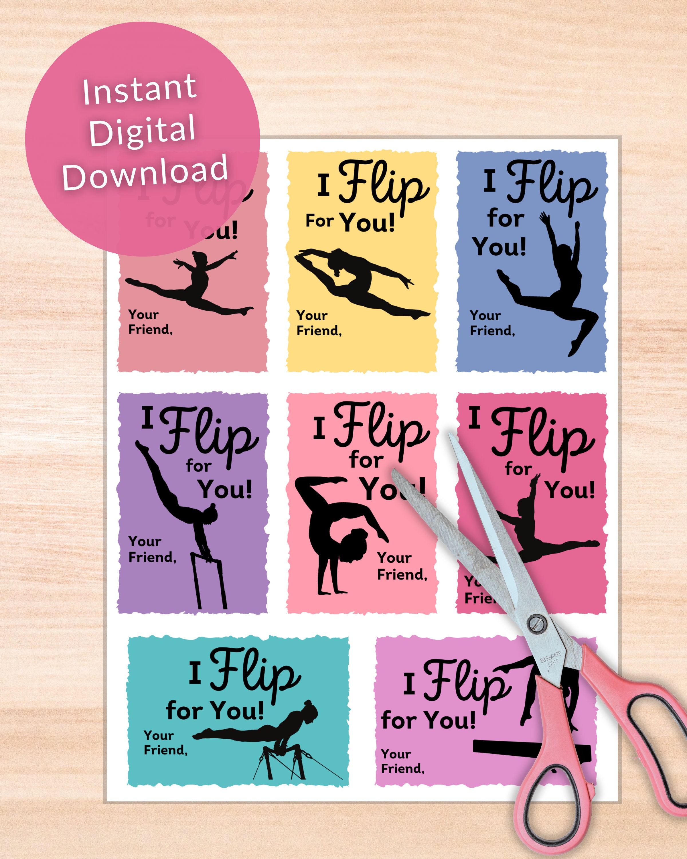 Gymnastics Printable Valentines Day Cards for Girls / Girl Valentines ...