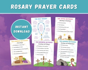 Traditional Catholic Rosary Prayer Cards Kids Sunday School Catholic Classroom Homeschooling Mysteries of the Rosary Religious Education