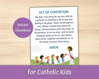 Act of Contrition Poster Prayer for Kids, Reconciliation Catholic Education, Catholic Family, Catholic Homeschool, Sunday School