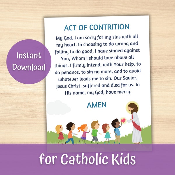 Act of Contrition Poster Prayer for Kids, Reconciliation Catholic Education, Catholic Family, Catholic Homeschool, Sunday School