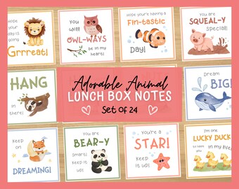 Printable Lunch Box Notes for Kids, Cute Animal Lunch Notes Printable, Printable Lunchbox Notes, Lunch Box Cards Printable