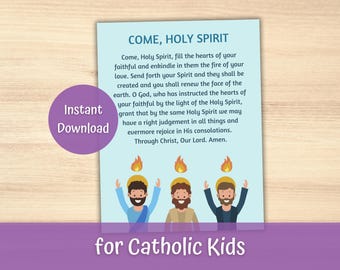 Come Holy Spirit Modern Catholic Art Printable Prayer Catholic School Classroom Posters, Catholic Homeschool Holy Ghost Catholic Poster
