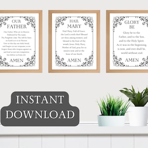 Set von 3 katholischen Gebeten, Vaterunsergebet, Ave Maria Gebet, & Glory Be Prayer, religiöse Wohndekoration
