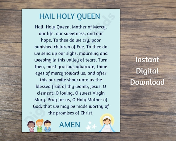 Hail Holy Queen Prayer Printable Kids Religious Traditional Etsy Hail Holy Queen Prayer Printable Kids Religious Traditional Etsy