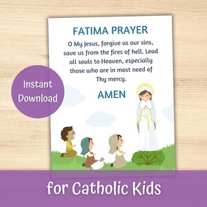 Poster di preghiera di Fatima per bambini cattolici, Preghiera di O mio Gesù, Nostra Signora di Fatima, Educazione cattolica, Scuola domestica cattolica, Poster cattolici