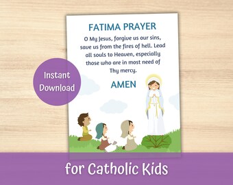 Cartel de oración de Fátima para niños católicos, Oración de Oh Jesús mío, Nuestra Señora de Fátima, Educación católica, Escuela católica en el hogar, Carteles católicos