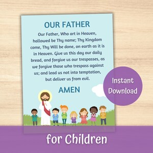 Our Father Prayer Print for Kids Religious, The Lord&#39;s Prayer Catholic