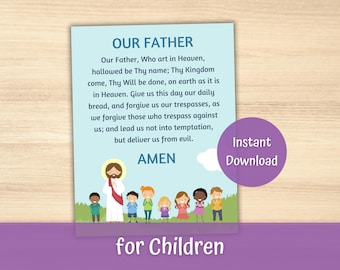 Our Father Prayer Print for Kids Religious, The Lord&#39;s Prayer Catholic