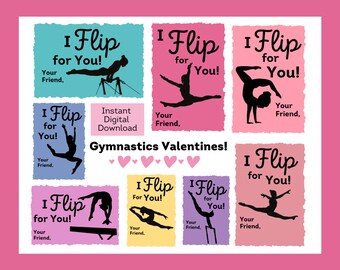 Gymnastics Printable Valentines Day Cards for Girls / Girl Valentines / Kids Valentines