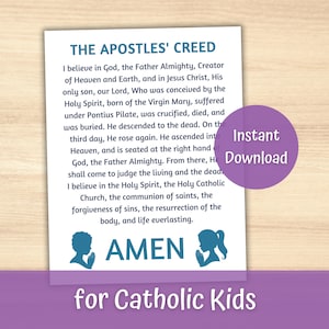 Apostles Creed Printable Prayer Poster for Catholic Kids, Catholic Education, Sunday School Prayer Print, Catholic Homeschool Prayer Guide