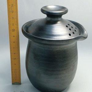 Théière artisanale en céramique noire fumée, 400 ml, en argile Opishnia non émaillée, service à thé écologique et naturel, cadeau unique