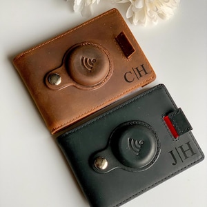 Cartera de cuero para hombre con grabado personalizado, regalo de aniversario, graduación, el mejor regalo de San Valentín, día del padre, billetera con etiqueta de aire grabada a mano