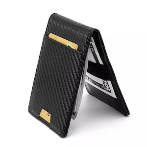 Personalised RFID Carbon Fiber Men Leather Wallet Elastic Band Money Clips Slim Minimalistic Purse Business ID Credit Card Case Cash Holder