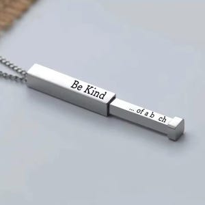 Custom Engraved Bar Necklace: Secret Message Stainless Steel Pendant