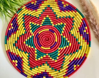 Handmade African Wall Basket: Boho Home Decor, Sisal Cottage Art, Flat Place Mat