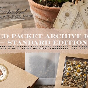 Vintage-Samenpäckchen-Archiv-Set | Druckbare Gartenjournal-Vorlage (PDF, PNG)