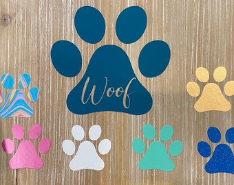 Paw Print with "Woof" cut out Window Decal