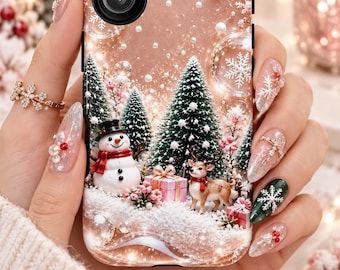 Pink Christmas iPhone 18 17 Case, Winter Wonderland Aesthetic, Cute Protective Cover, Stocking Stuffer Gift for Her Samsung Galaxy iPhone