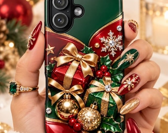 Christmas iPhone 18 17 Case, Luxury Holiday Aesthetic, Protective Tough Cover, Elegant Stocking Stuffer Gift for Her Samsung Galaxy iPhone