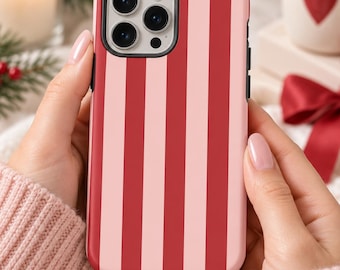 Blush Pink iPhone 18 Case, Heritage Red Preppy Style, Feminine Phone Cover, Stocking Stuffer, Secret Santa Gift for Her