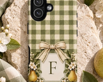 Personalized iPhone Case, Monogram Cover for 17 16 15 14, English Country Gift, Quiet Luxury Cottage Style, Tough Protection, Samsung  Cover