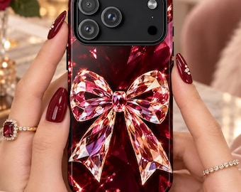 Luxury Coquette Phone Case, Burgundy Glam Aesthetic, iPhone 17 18 Pro Max Cover, Stocking Stuffer, Holiday Gift for Her