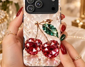 Cherry Coquette Phone Case, Luxe Girly Aesthetic, iPhone 18 Pro Max Cover, Stocking Stuffer, Holiday Gift for Her