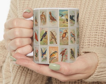 Taza de cerámica vintage con pájaros tropicales, arte antiguo de vida silvestre, regalo perfecto para amantes de las aves, ornitólogos y entusiastas de la naturaleza