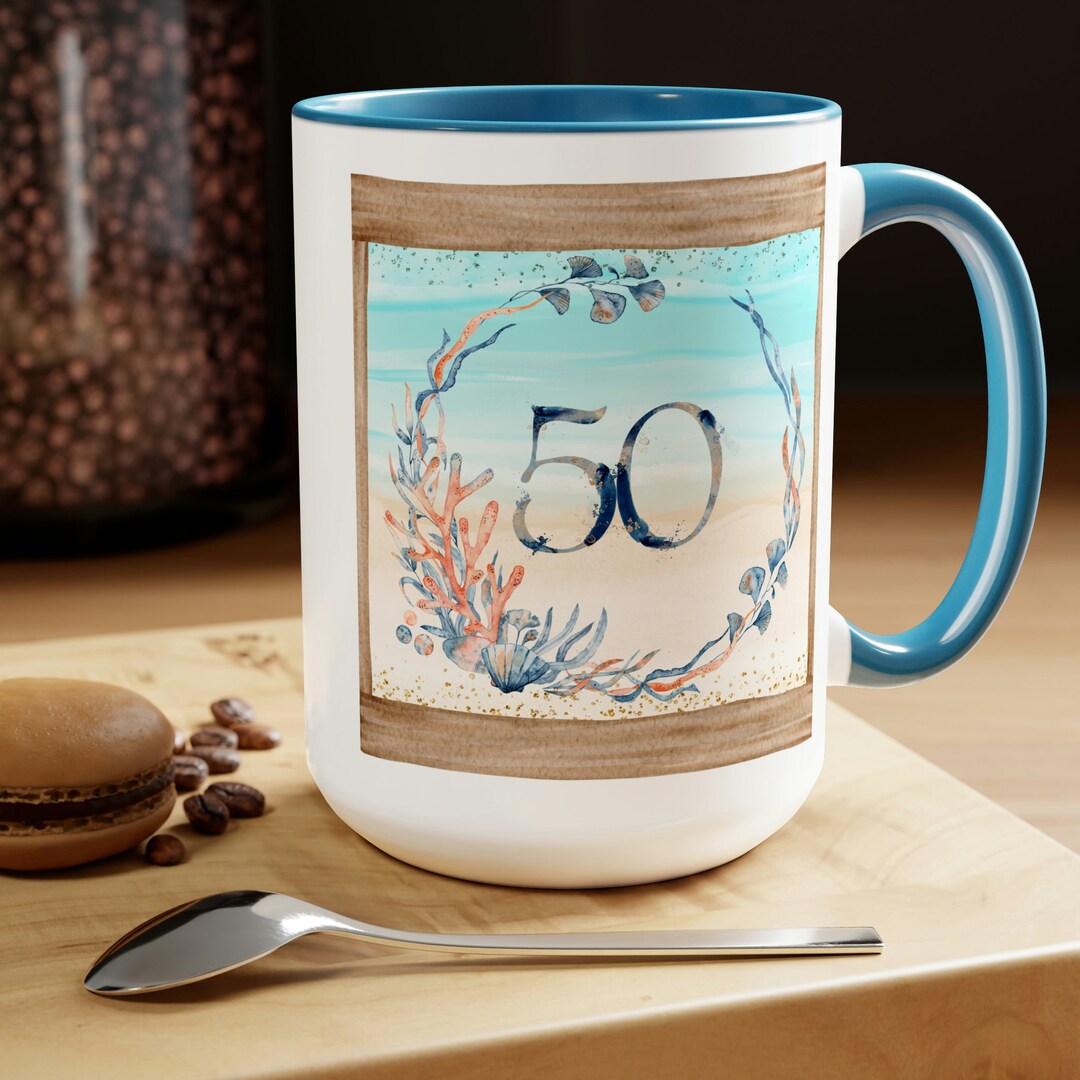 50th Birthday Coffee Mugs, Nautical Home & Living, Ocean Theme Mugs