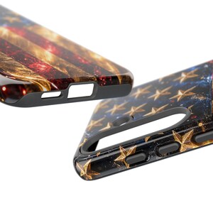 Funda de lujo para teléfono con la bandera estadounidense, funda patriótica con estrellas doradas brillantes, funda para iPhone del 4 de julio, funda glamurosa roja, blanca y azul, idea de regalo de EE. UU. imagen 13