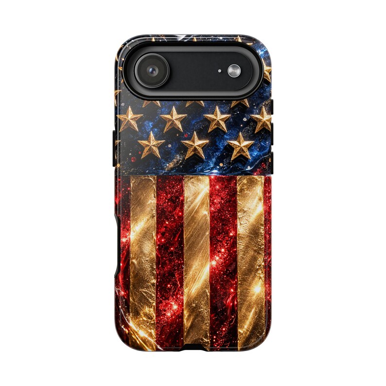 Funda de lujo para teléfono con la bandera estadounidense, funda patriótica con estrellas doradas brillantes, funda para iPhone del 4 de julio, funda glamurosa roja, blanca y azul, idea de regalo de EE. UU. imagen 18