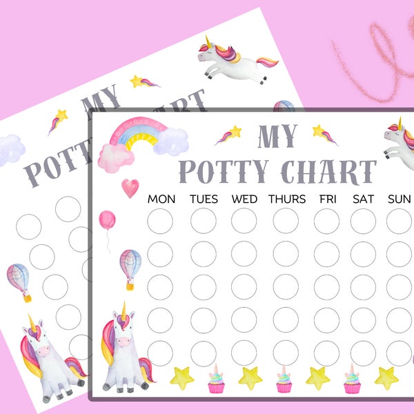 Enchanting Unicorn Potty Training Chart, Printable Reward Tracker for Girls, Instant PDF Ideal for Preschoolers, Delicate Pastel Watercolors