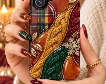 Luxury iPhone 18 17 Case, Cozy Winter Stocking Stuffer, Elegant Christmas Holiday Gift for Her Protective  Fall Cover Samsung Galaxy