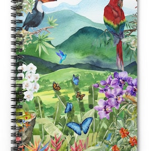 Watercolor Tropical Notebook | Summer Travel | Gift for Wedding | South America Nature | Travel Journal | Memories Notes | Watercolor Birds