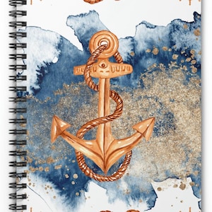 Nautical Notebook, Nautical Journal Notebook, Nautical Themed Notebook, Nautical Spiral Notebook, Nautical Watercolor, Anchor Notebook,Ocean