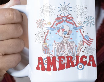 Mug Amérique rétro, tasse à café patriotique, 4 juillet, tasse de plage, tasse de l'indépendance, tasse lac week-end, tasse graphique drôle, tasse pool party